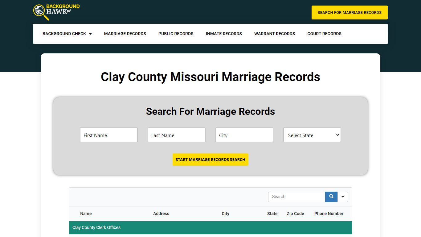 Marriage Records in Clay County , Missouri