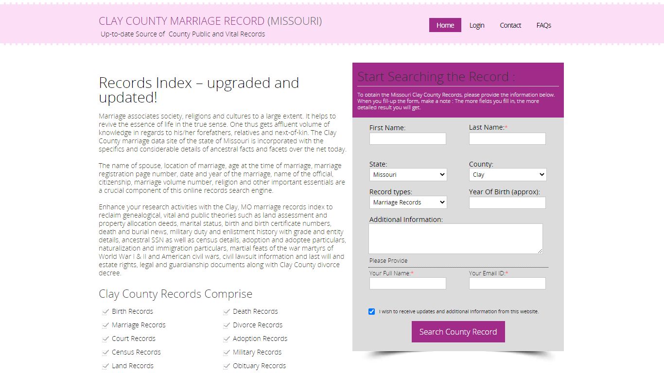 Public Marriage Records - Clay County, Missouri